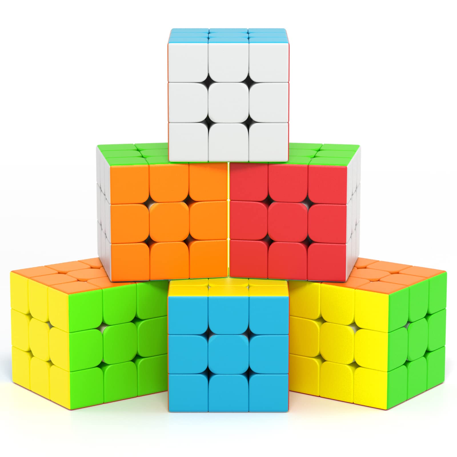 Vdealen 3x3x3 速旋魔術方塊套裝，6個裝速旋魔術方散裝專業無貼紙魔術方塊套裝，派對益智魔術方塊玩具，適合兒童、青少年和成人的益智遊戲禮物