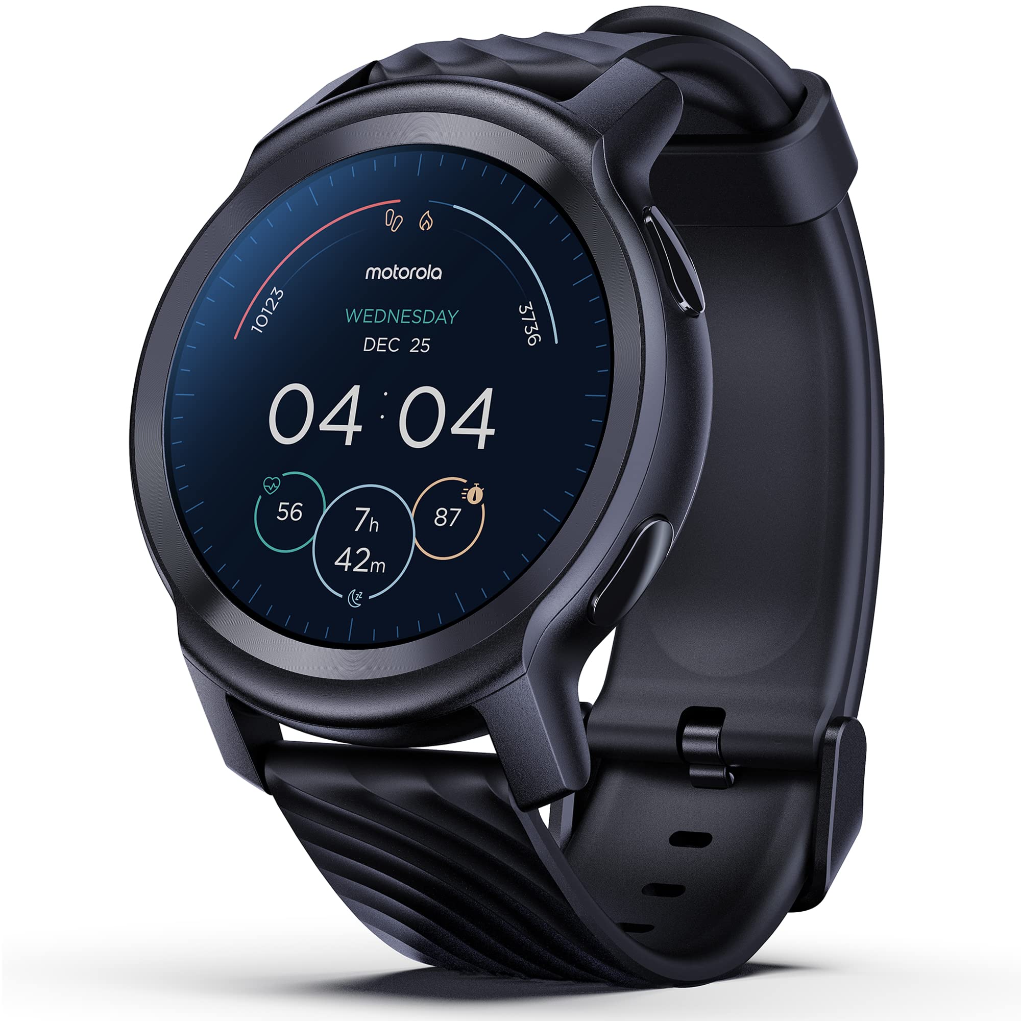 摩托羅拉 Moto Watch 100 智慧手錶，42 毫米 GPS 智慧手錶，男女通用，14 天超長續航，全天候心率監測、血氧飽和度監測，5 ATM 防水，常亮顯示，兼容安卓和蘋果系統，黑色