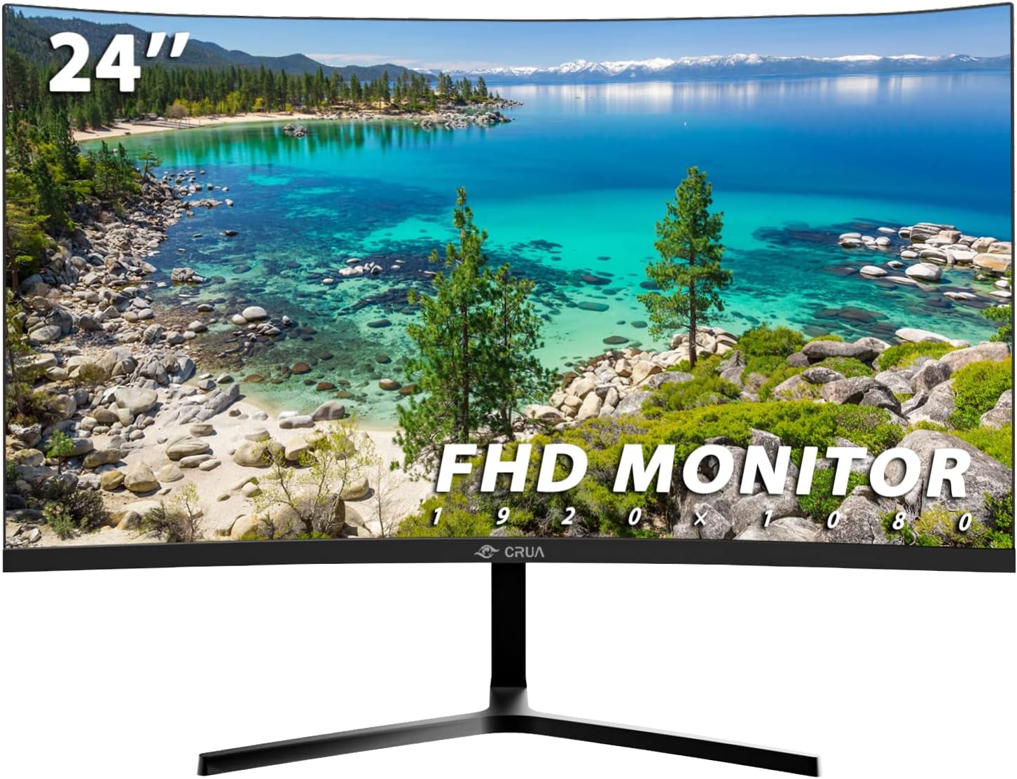 CRUA 24吋曲面顯示器，FHD(1920×1080p) 2800R 75Hz，95% sRGB色域，三面窄邊框，具備藍光過濾功能，適用於桌上型電腦（HDMI、VGA介面）