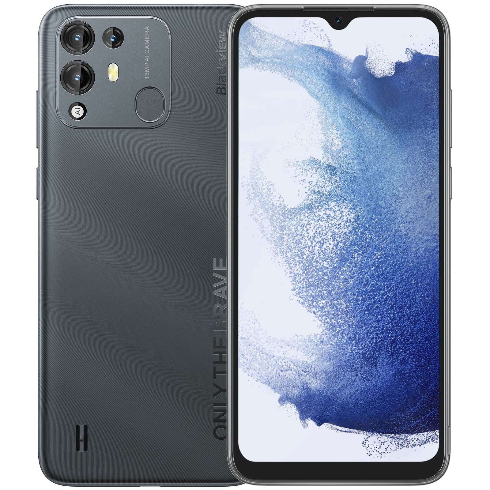 Blackview A55 Pro 解鎖智慧型手機，4G 雙卡雙待解鎖手機，Android 11 系統，4GB 運行內存 + 64GB 機身存儲，6.528 英寸高清+屏幕，支援面部識別 + 指紋解鎖，4780mAh 大容量電池，1300 萬像素 + 500 萬像素雙攝像頭，黑色像素