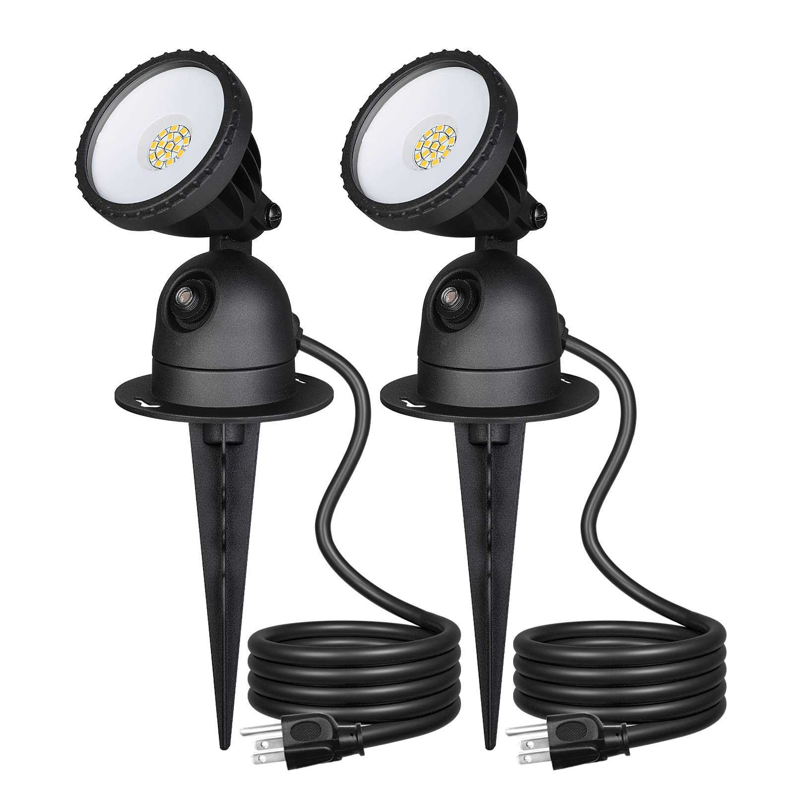 EDISHINE LED戶外射燈，防水，黃昏到黎明自動亮燈，120V 12W 1200LM 4000K，插電式景觀燈，適用於戶外裝飾、旗幟、樹木等，3英尺延長線，2個裝