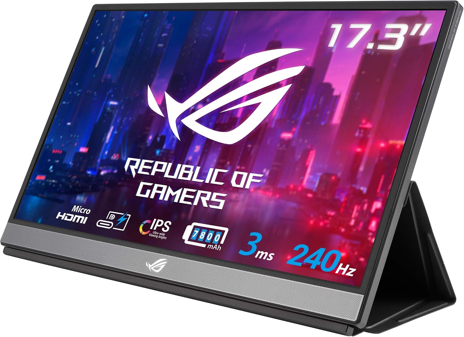 華碩 ROG Strix 17.3 吋 1080P 隨身遊戲顯示器 (XG17AHPE) - 全高清、IPS 面板、240Hz 更新率、3ms 回應時間、Adaptive-Sync 自適應同步技術、智慧型保護套、超薄設計、USB-C 手機電源傳輸、Micro HDMI 介面裝置、適用於筆記型電腦等裝置。
