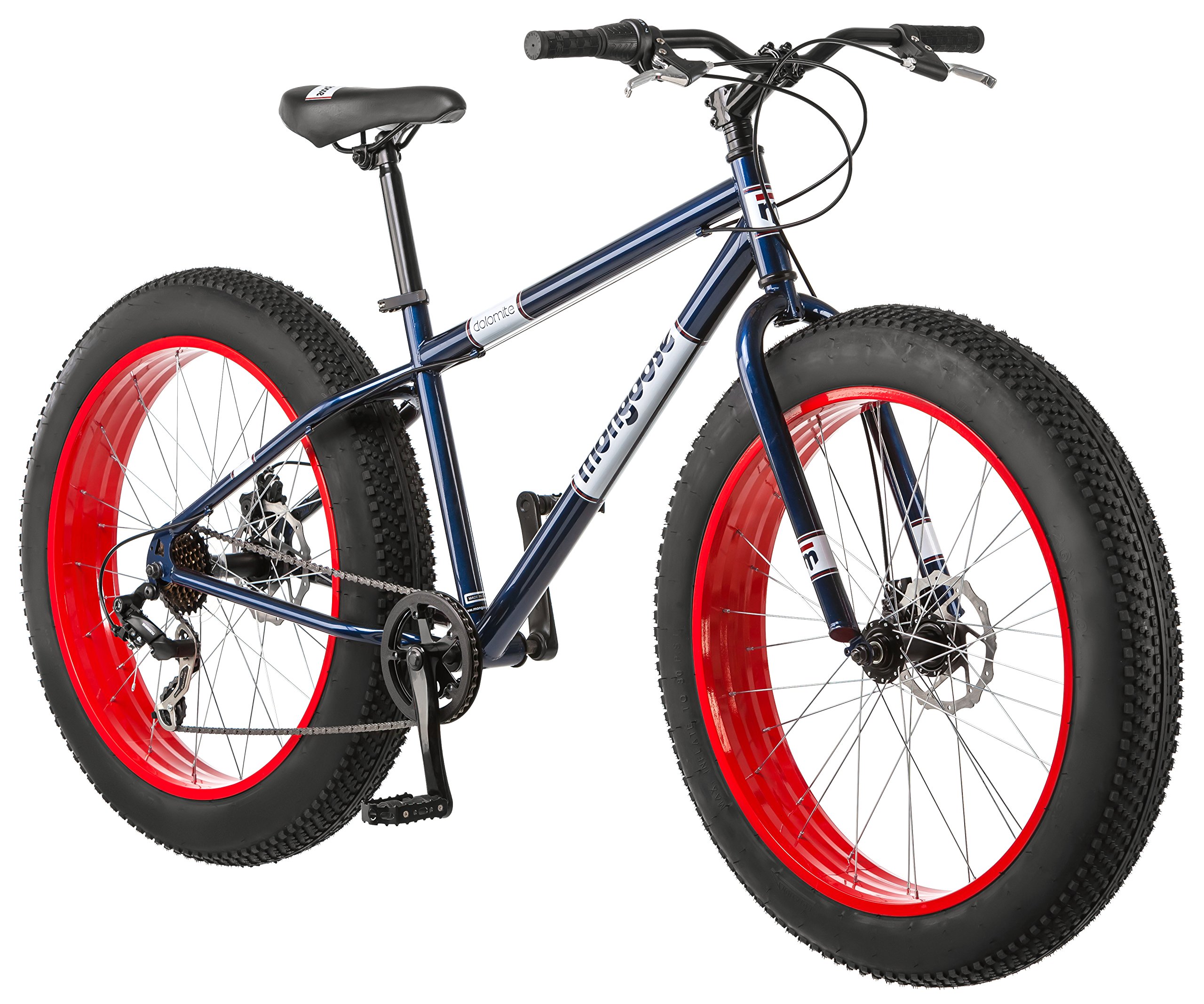 Mongoose Dolomite 男士胖胎登山車，26 吋輪轂，4 吋寬越野輪胎，7 速變速，鋼架，前後煞車，海軍藍