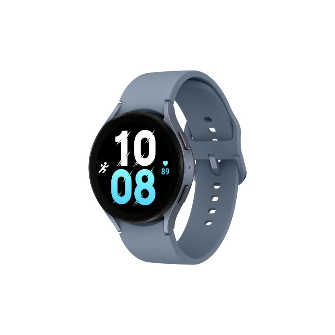 三星 Galaxy Watch 5 44mm 藍牙智慧手錶，具有身體、健康、健身和睡眠追蹤功能，電池續航力更強，採用藍寶石水晶玻璃，GPS 定位更精準，美版，藍色