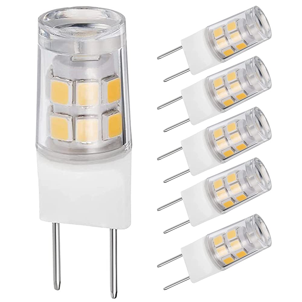 Adzok LED G8 燈泡，G8 GY8.6 雙針底座 LED，不可調光 T4 G8 底座雙針氙氣 JCD 型 LED 120V 50W 鹵素燈替代燈泡，適用於櫥櫃下廚房照明（5 個裝）（暖白光 3000k）