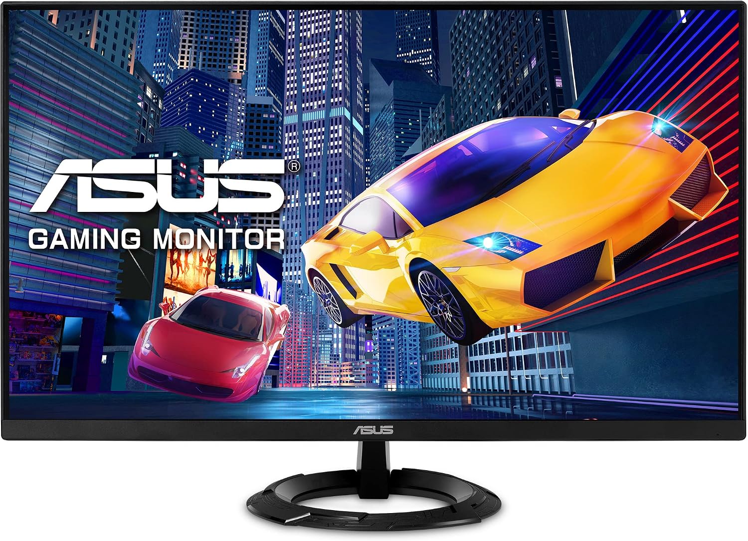 華碩 VZ279HEG1R 27 吋遊戲顯示器，1080P 分辨率，75Hz 更新率，IPS 面板，1ms 反應時間，支援 FreeSync 技術，極低運動模糊 (ELM) 技術，具備護眼功能，配備 HDMI 和 VGA 介面，超薄設計，無邊框。