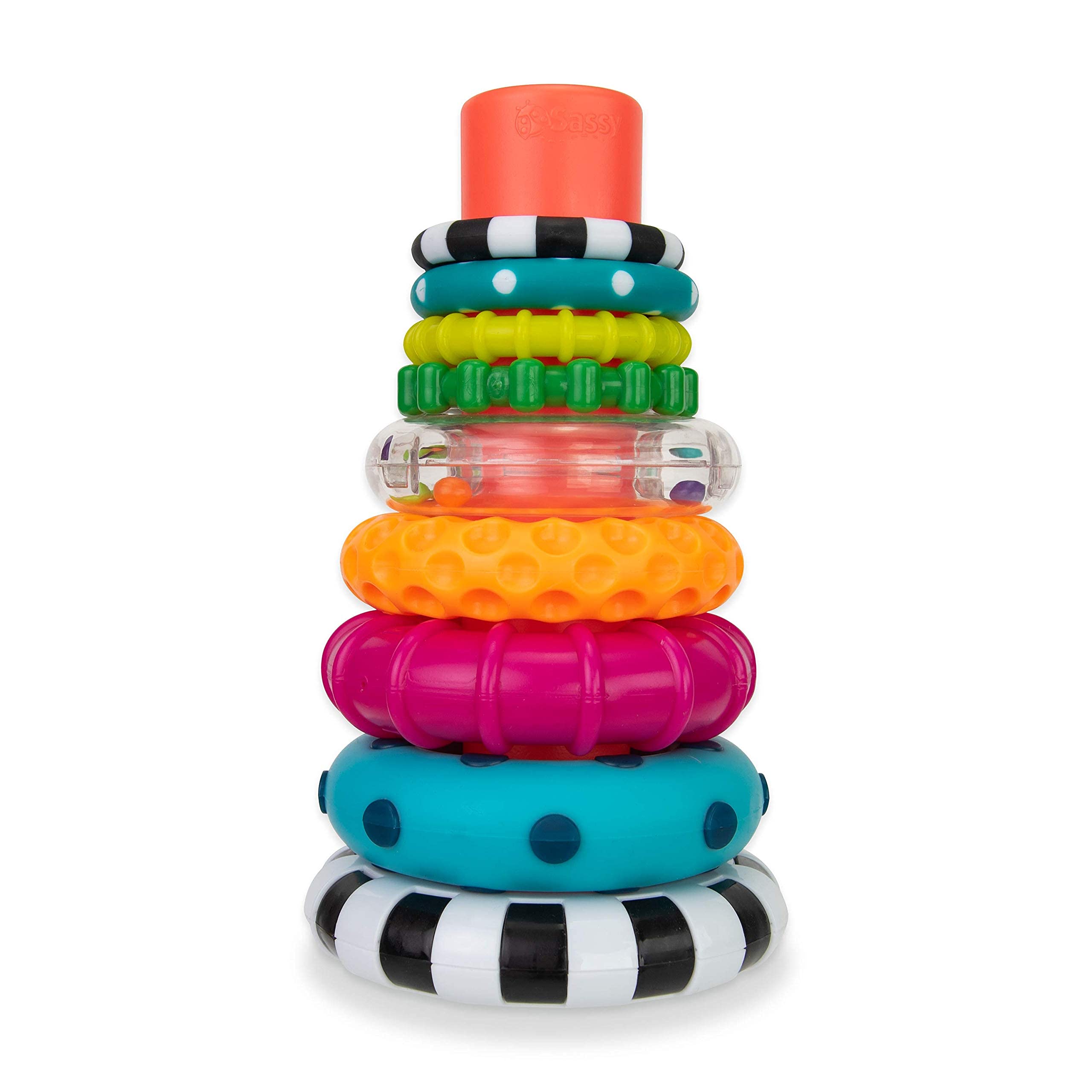Sassy Stacks of Circles 疊疊圈 STEM 學習玩具，適合 6 個月以上寶寶，多種顏色可選，9 件套