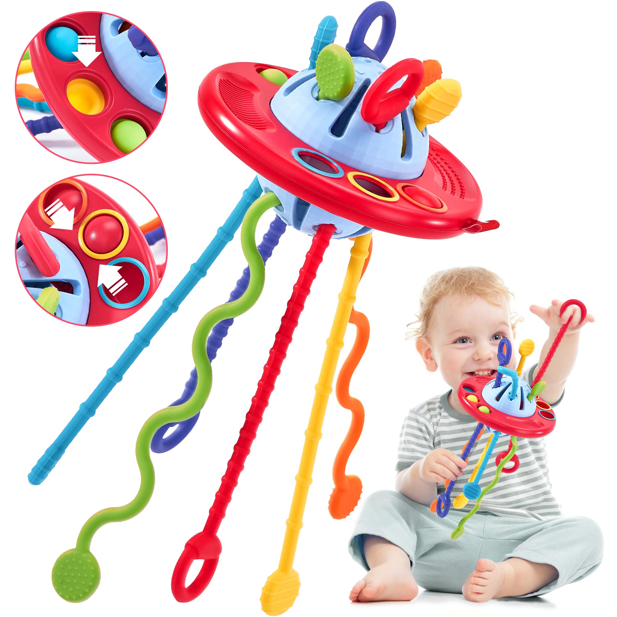 適合1歲男孩女孩的玩具 - 12-18個月嬰兒玩具，適合1-3歲幼兒的感官玩具，矽膠拉繩活動玩具，蒙特梭利玩具，適合1歲幼兒的旅行玩具，1歲男孩女孩禮物