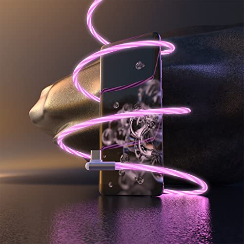 附LED燈的USB A轉C充電線，直角設計，6英尺長，90度彎頭，適用於三星Galaxy S10 S9 S8 S20 Plus A51 A12 A11、Note 10 9 8等機型。