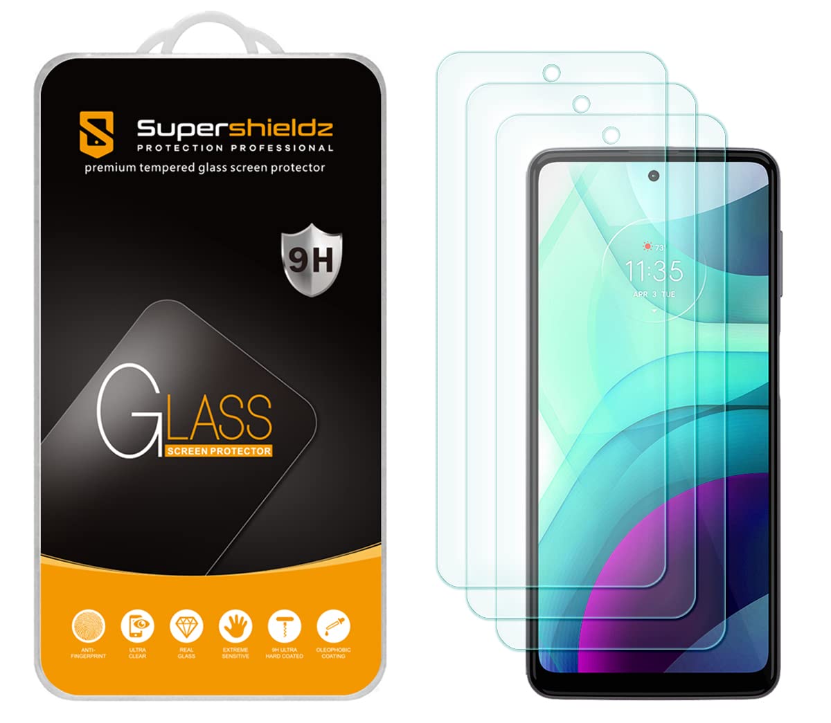 （3片裝）Supershieldz 專為摩托羅拉 Moto G Power (2022) 設計 [不適用於 2020/2021 年] 強化玻璃螢幕保護貼，防刮花，無氣泡