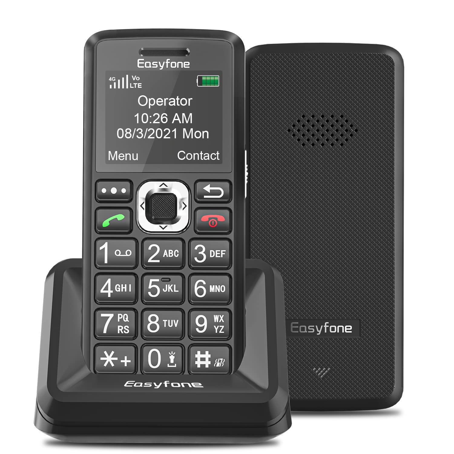 Easyfone T200 4G 易用手機 | 已解鎖，適用於 T-Mobile、Metro、Tello、SpeedTalk 和 RedPocket（AT&T）網絡 | GSM 解鎖手機，帶 SOS 緊急按鈕和充電底座