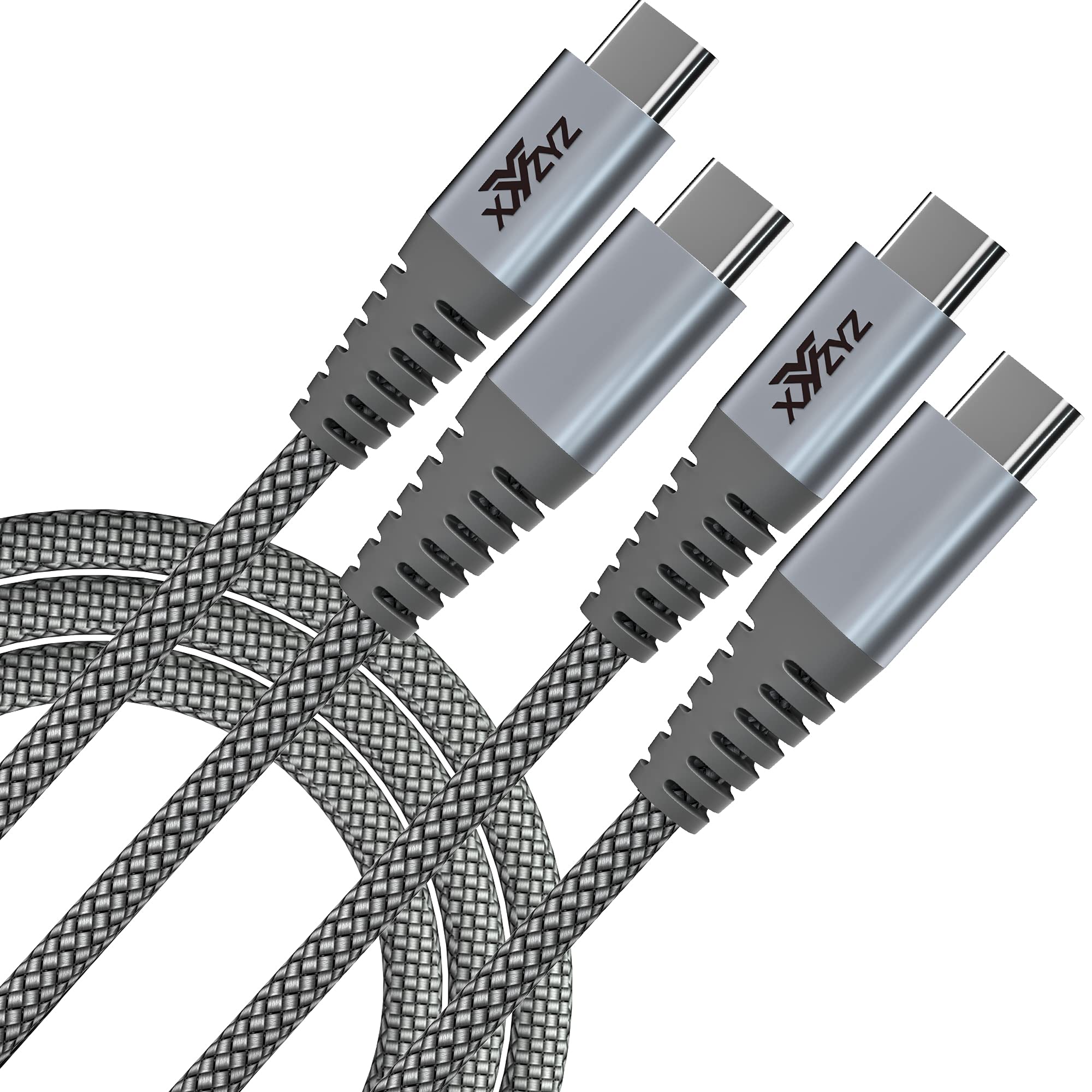 XYYZYZ USB-C 轉 USB-C 線 [6 英尺 2 條裝] 60W 3.1A PD Type-C 快充線，相容於三星 Galaxy、MacBook Air/Pro、iPad Pro、iPad Air 2020、Pixel - 灰色