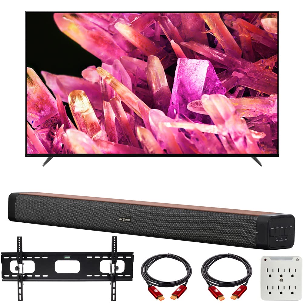 Sony XR55X90K Bravia XR 55 吋 X90K 4K HDR 全陣列 LED 智慧電視（2022 年）套裝，包含 Deco Home 60W 2.0 聲道長條音箱、37 吋至 100 吋電視壁掛支架套裝和 6 位元防浪湧轉接器