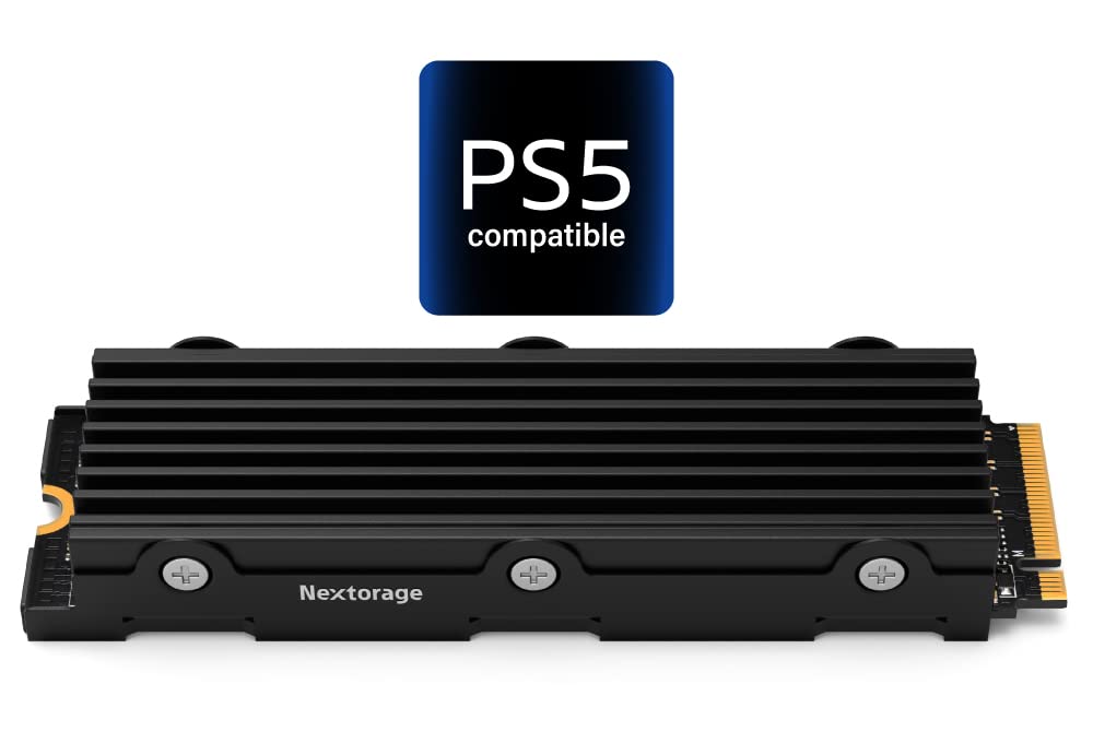 Nextorage 日本 1TB (1000GB) 內建固態硬碟，相容於 Playstation 5 和 PC，M.2 2280 Gen4 NVMe 接口，搭配散熱片，型號 NEM-PA1TB/N SYM，最大傳輸速率：讀取 7300MB/s，寫入 6000MB/s