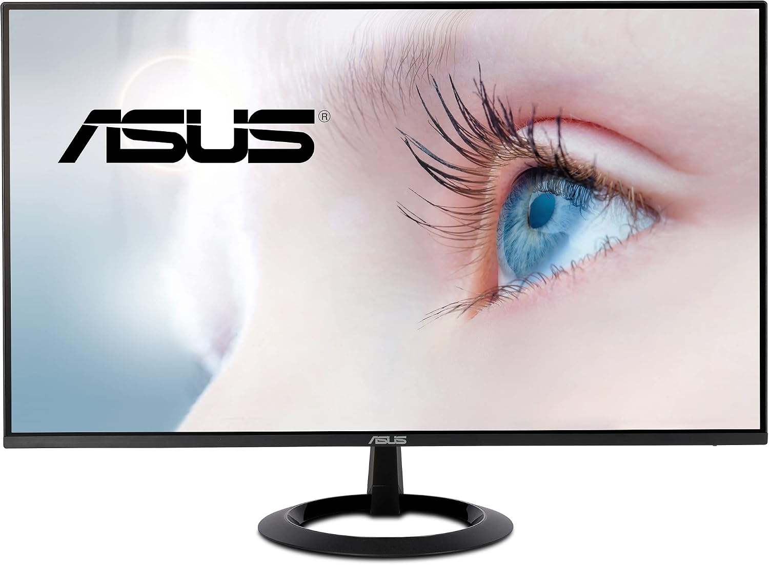 ASUS 23.8 吋 1080P 顯示器 (VZ24EHE) - 全高清、IPS 面板、75Hz 更新率、1ms 反應時間、支援 Adaptive-Sync/FreeSync 技術、低藍光、不閃屏、超薄設計、支援 VESA 壁掛、無邊框、配備 HDMI 和 VGA 介面