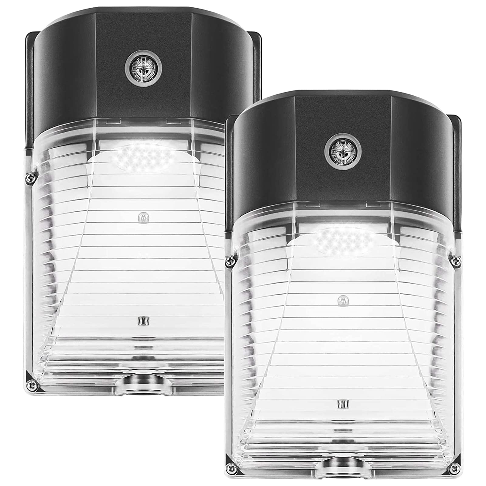 CINOTON 26W LED 壁燈，帶日落到日出感應器，3000流明[100-277Vac/160W HID/HPS 等效] IP65 防水戶外安防泛光照明，適用於車庫、倉庫、花園，5000K 日光色溫，2 只裝 - 黑色