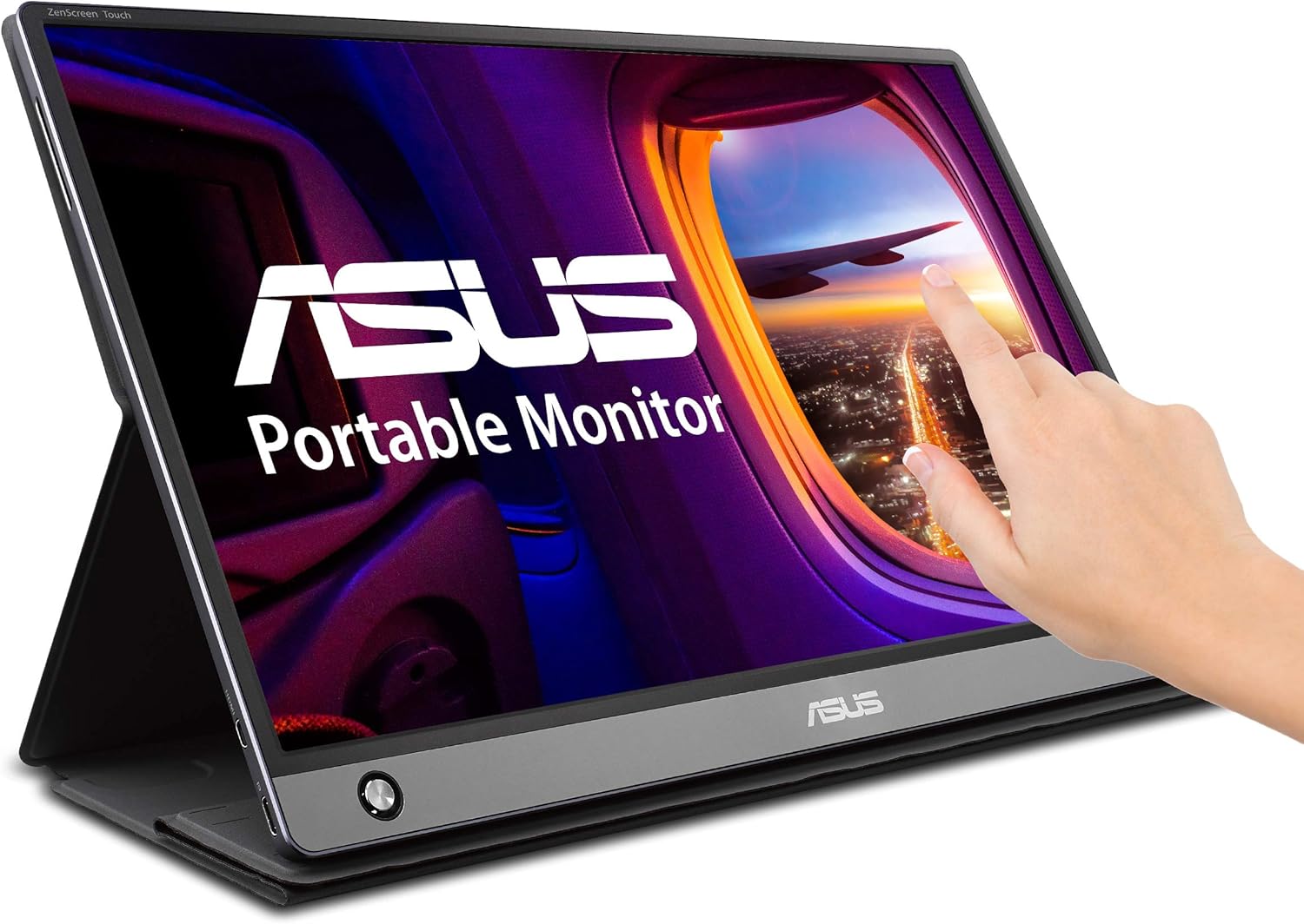 ASUS ZenScreen MB16AMT 15.6 吋全高清便攜式顯示器，觸控屏，IPS 防眩光面板，內建電池和揚聲器，支援護眼功能，配備 USB Type-C 和 Micro HDMI 接口，以及可折疊智慧保護套