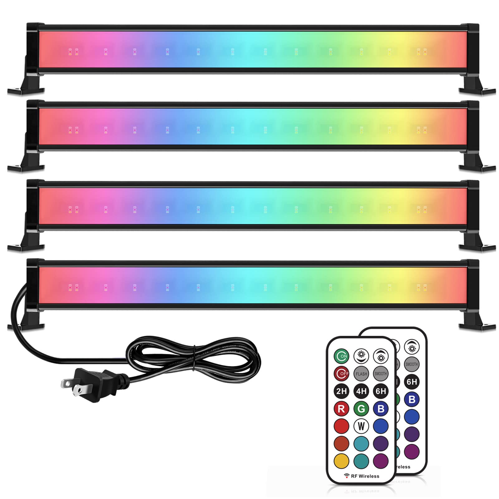 MEIKEE 4條裝 25W RGB LED 洗牆燈，變色 LED 燈帶，帶射頻遙控器，IP66 防水 RGB LED 燈條，適用於室內外照明項目，如婚禮、教堂、派對、舞檯燈光。