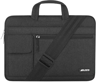 MOSISO 筆記型電腦單肩包，適用於 MacBook Pro 16 吋（2023-2019 年式 M2 A2780、M1 A2485、Pro/Max A2141/Pro 15 A1398）以及 15-15.6 吋筆記型電腦，聚酯纖維翻蓋公文包式保護套，黑色包裝