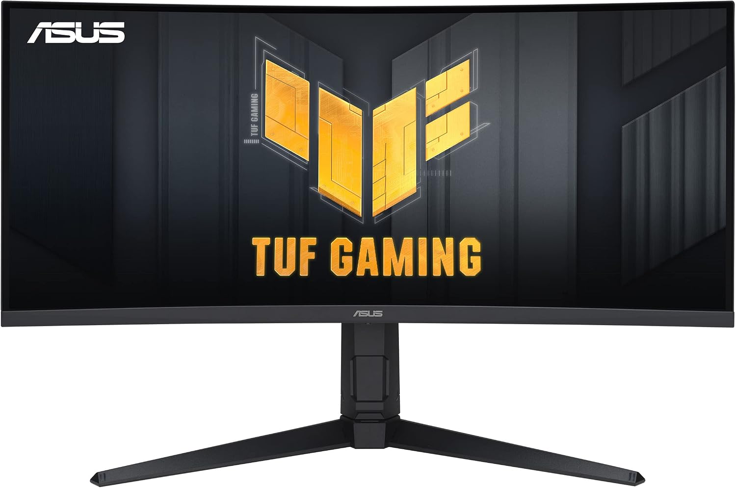 ASUS TUF Gaming 34 吋超寬曲面 HDR 顯示器 (VG34VQEL1A) - 21:9，UWQHD (3440 x 1440)，100Hz，極低運動模糊，FreeSync，1ms，DisplayPort，HDMI，USB，三腳架接口，高度調節