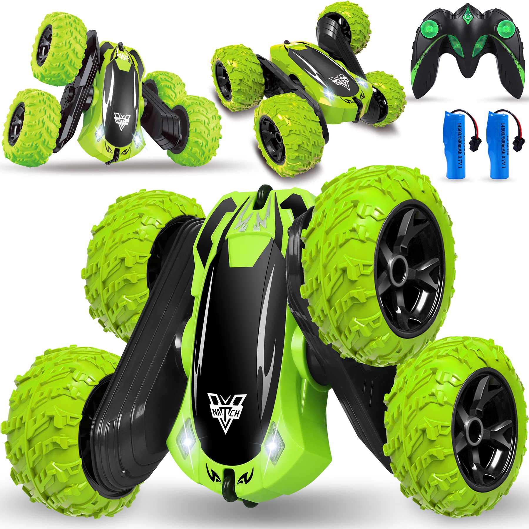 遙控車，四驅雙面360°旋轉遙控車，附頭燈，特技車玩具，適合6-12歲男孩的兒童玩具禮物車