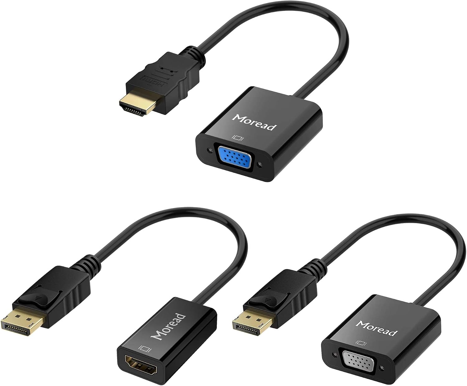 Moread HDMI/DP 轉 VGA、DP 轉 HDMI 轉接器套裝，鍍金轉接器（公頭轉母頭），適用於戴爾、聯想、惠普及其他品牌