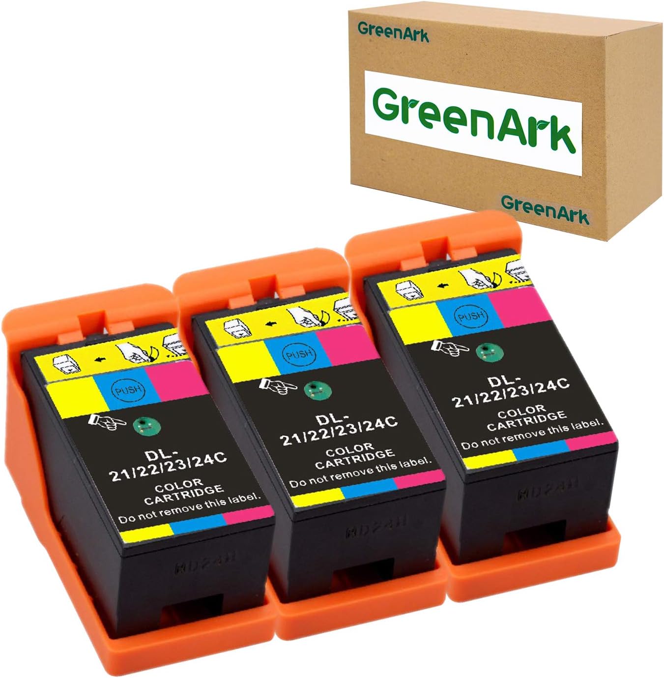 GREENARK 相容於戴爾 21 系列彩色墨盒，適用於戴爾 V313w、V515w、P513w、V715w、P713w 印表機，3 支裝，適用於戴爾 21 系列、22 系列、23 系列、24 系列墨水匣。