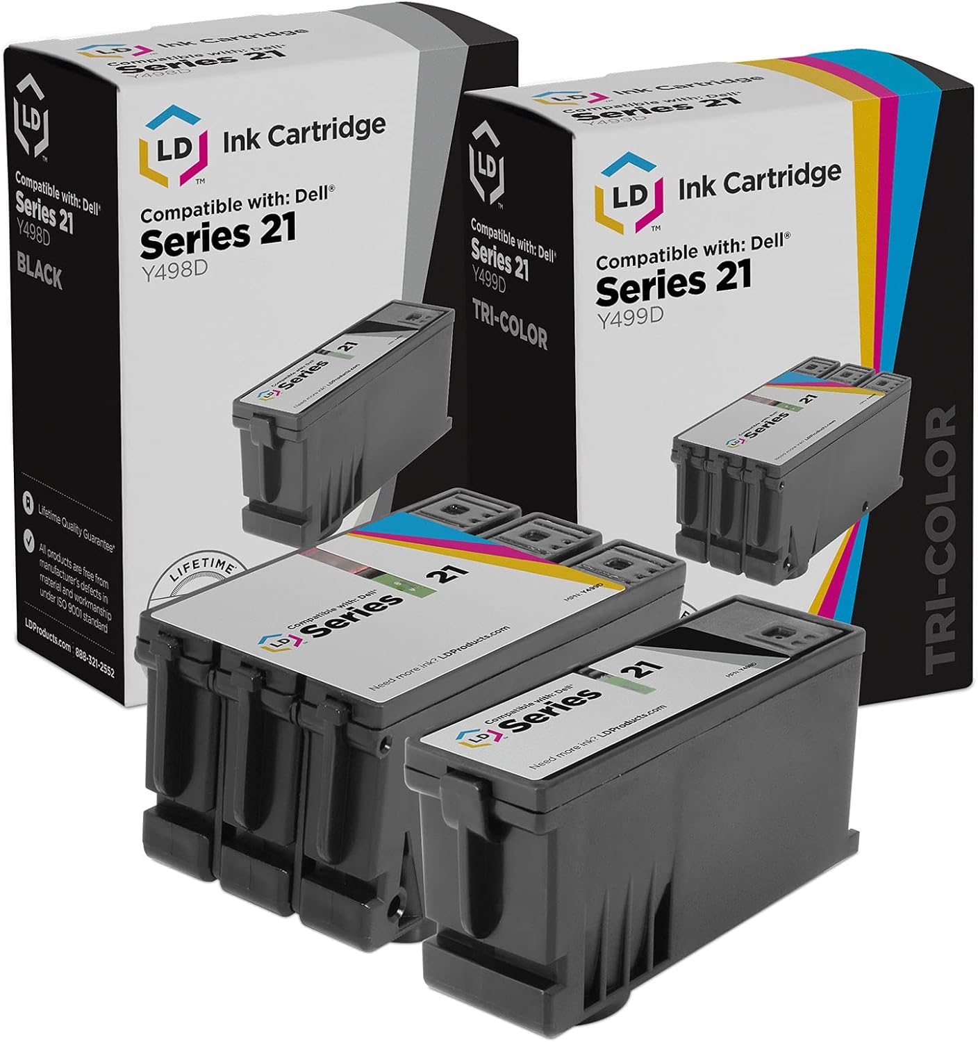LD Products 適用於戴爾 V313 系列 21 的相容墨盒（1 個 Y498D 黑色墨盒，1 個 Y499D 彩色墨盒，2 件裝）