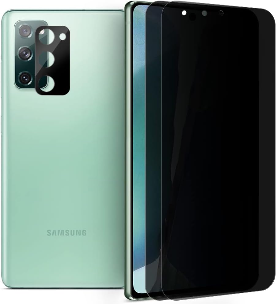 DIACUBE [2+1 套裝] 適用於三星 Galaxy Note20 (6.7 英寸)，2 片裝隱私螢幕保護貼 + 1 片裝玻璃相機鏡頭保護膜 [支援指紋感應器] 防窺 PET 薄膜，防刮擦，6