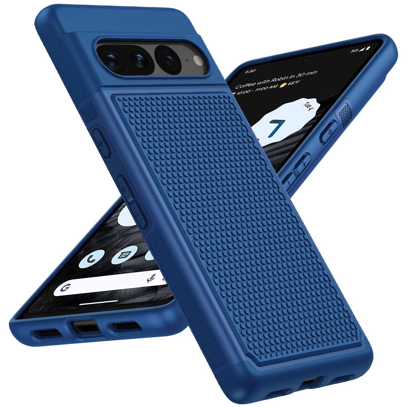 適用於 Google Pixel 7 Pro 的堅固型手機殼：雙層防護重型手機殼，防震防滑紋理 - 軍用級防護邊框 - 6.7 英寸，Pixel 7 Pro 手機殼（海軍藍）