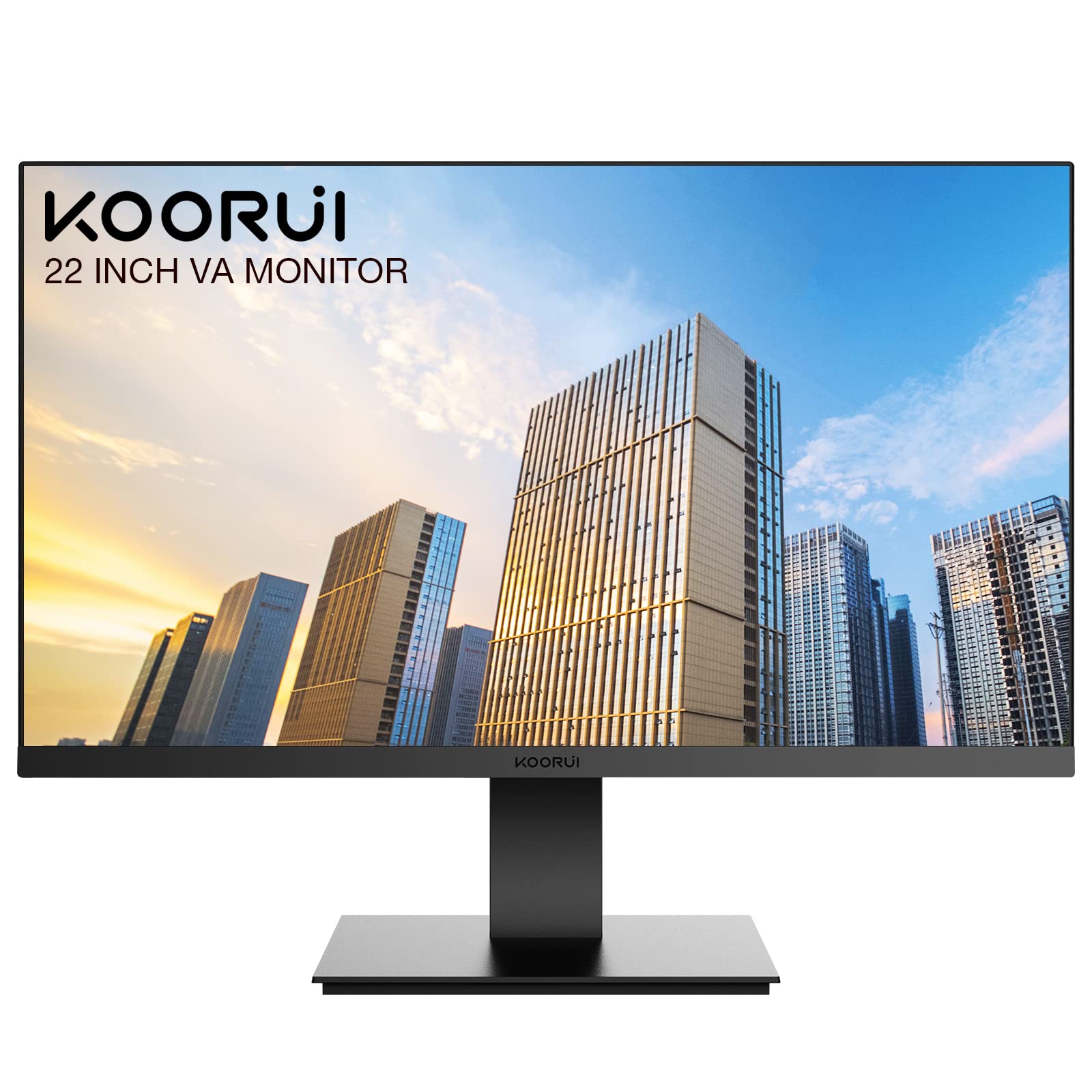 KOORUI 22吋電腦顯示器，FHD 1080P桌面顯示器，75Hz超薄邊框/護眼/符合人體工學的傾斜角度，HDMI VGA接口，LED顯示器，適用於PC，支援VESA壁掛