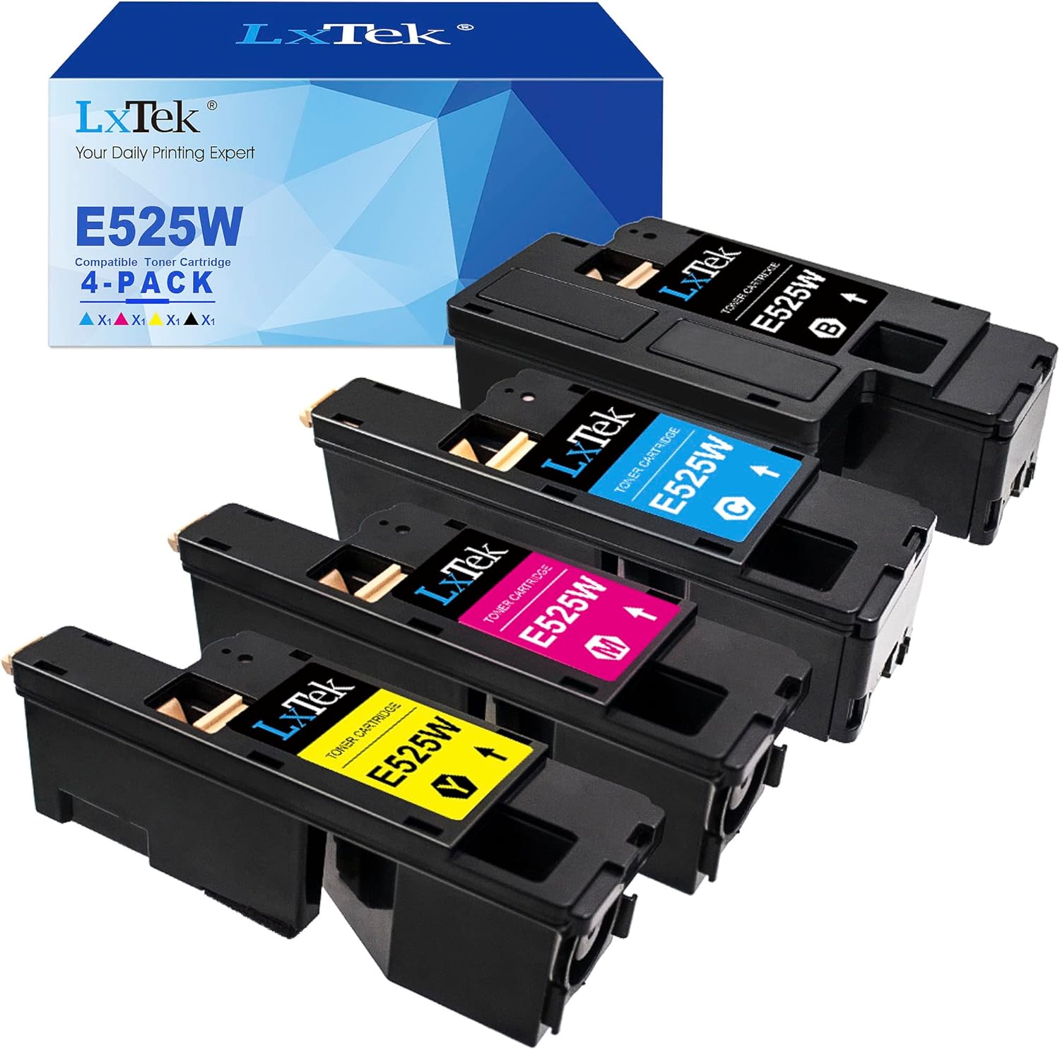 LxTek 相容於戴爾 E525W E525 彩色雷射印表機硒鼓，4 支裝（593-BBJX 593-BBJU 593-BBJV 593-BBJW）