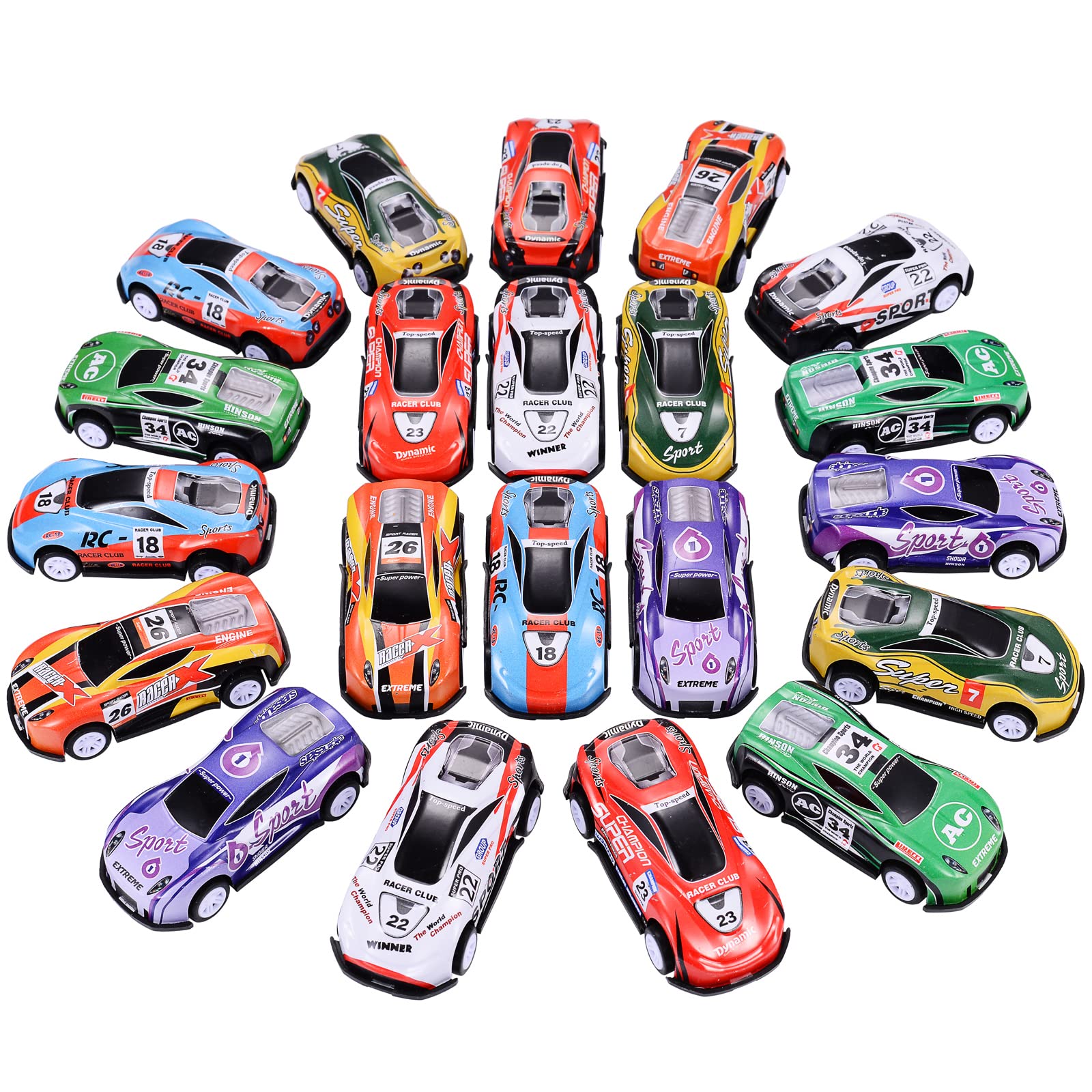 21輛裝迴力玩具車，迷你合金賽車，派對禮品車玩具，糖果袋填充物，皮納塔填充物，教師寶藏獎品盒玩具，適合2、3、4、5歲男孩女孩幼兒