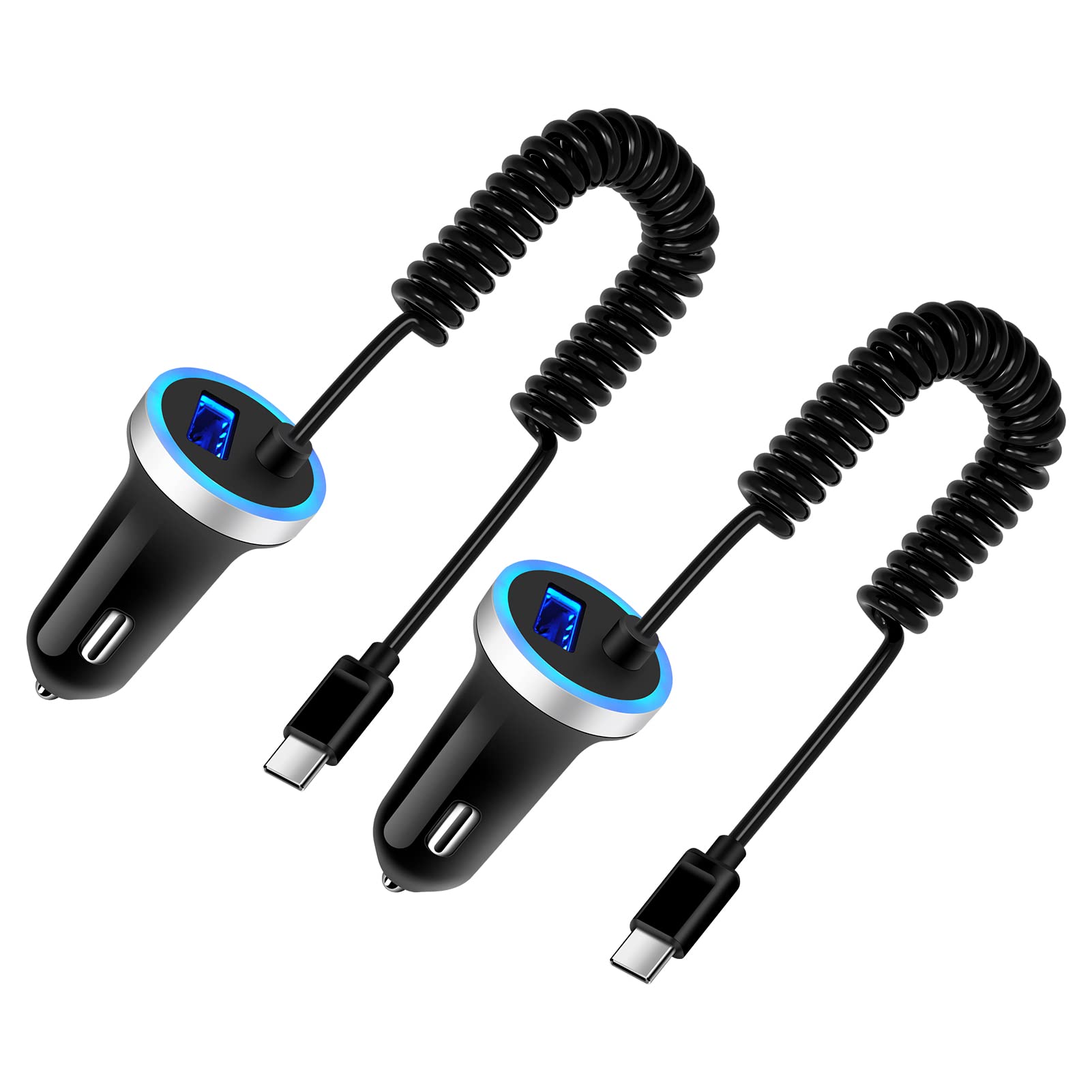 USB-C Pixel 7 車用充電器，適用於 Google Pixel 7 Pro、6a、6 Pro、5a、5、4XL 的快速 Android Auto 手機車載插頭，點煙器適配器 Type-C 螺旋線 3 英尺，也適用於三星 Galaxy S23、A13​​ 5G、A53、A3 英尺，也適用於三星 Galaxy S23、A13​​ 5G、A53、A3 英尺，也適用於三星 Galaxy S23、