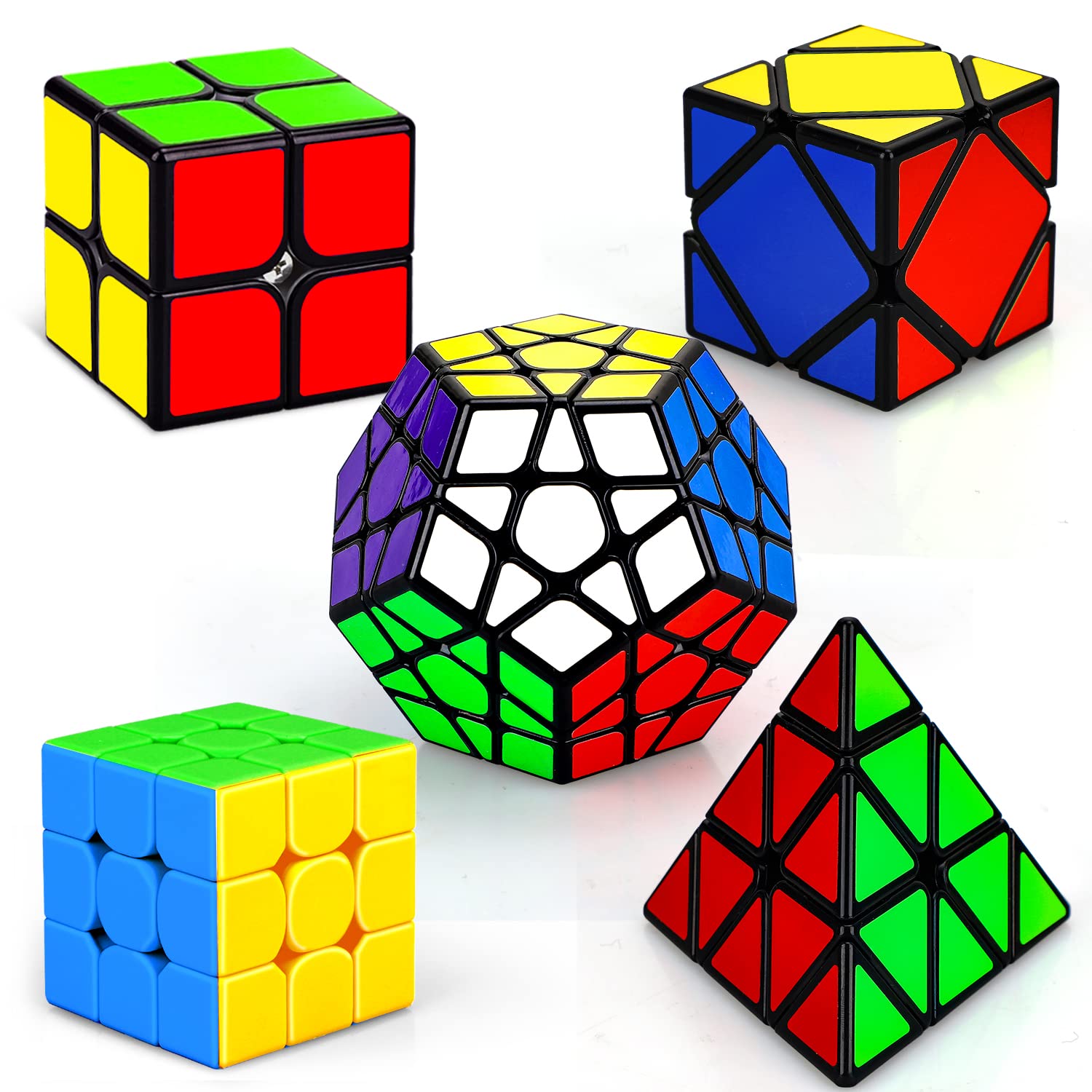 STEAM生活教育速旋魔術方塊5件裝 | 包括3x3速旋魔術方、2x2速旋魔方、金字塔魔方、五魔方，益智魔方套裝，適合兒童成人