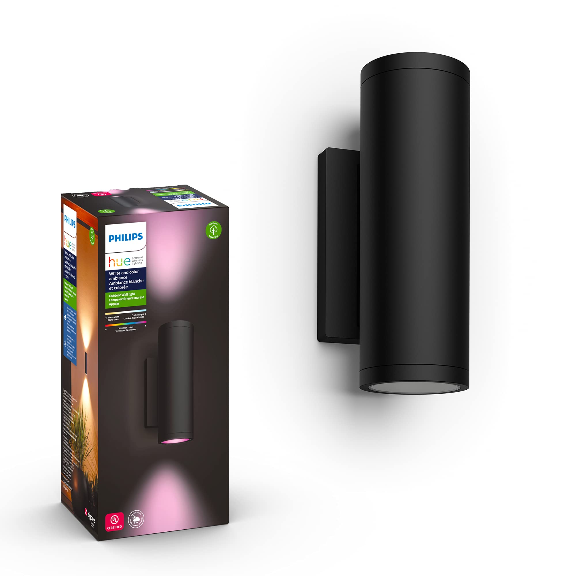 Philips Hue 白色和彩色氛圍戶外壁燈（需搭配 Hue 網關，相容於 Alexa、Apple HomeKit 和 Google Assistant），黑色