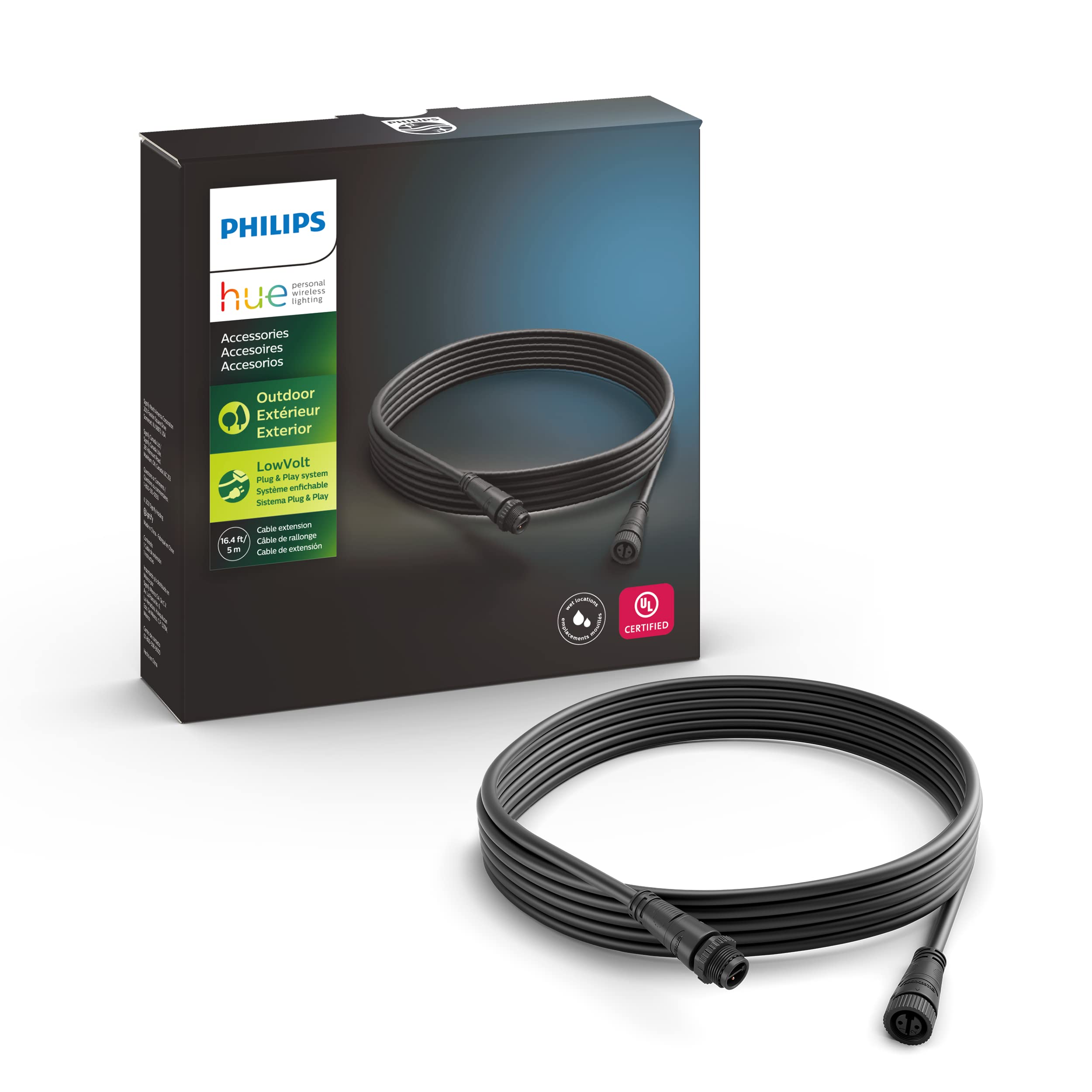 適用於 Calla、Econic 和 Lily 戶外燈的戶外低壓延長線，16 英尺（需要 Hue Hub 和電源）