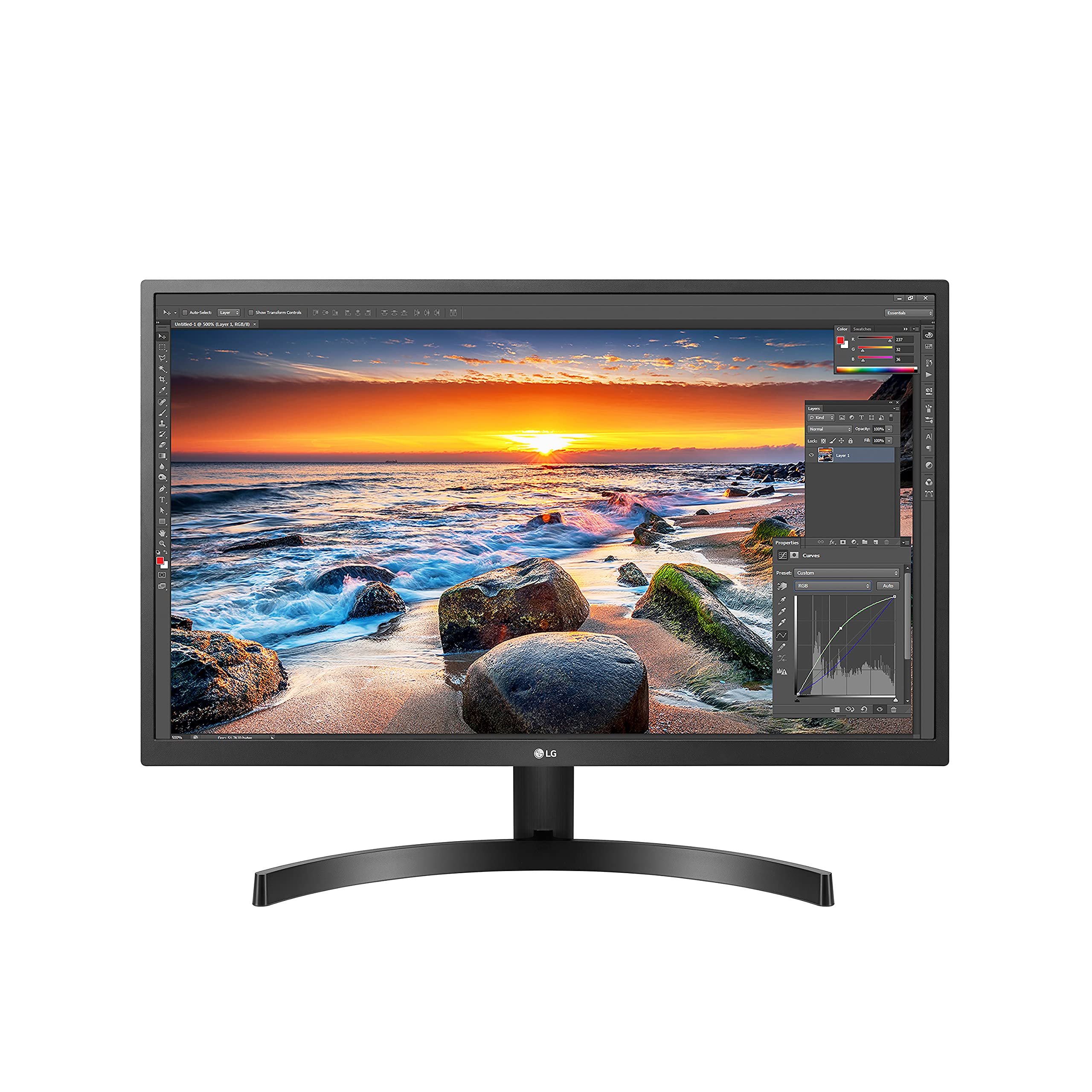LG 27UK500-B 顯示器，27 吋 UHD (3840 x 2160) IPS 顯示屏，支援 AMD FreeSync 技術、98% sRGB 色域、HDR 10、螢幕控制，可壁掛 - 黑色