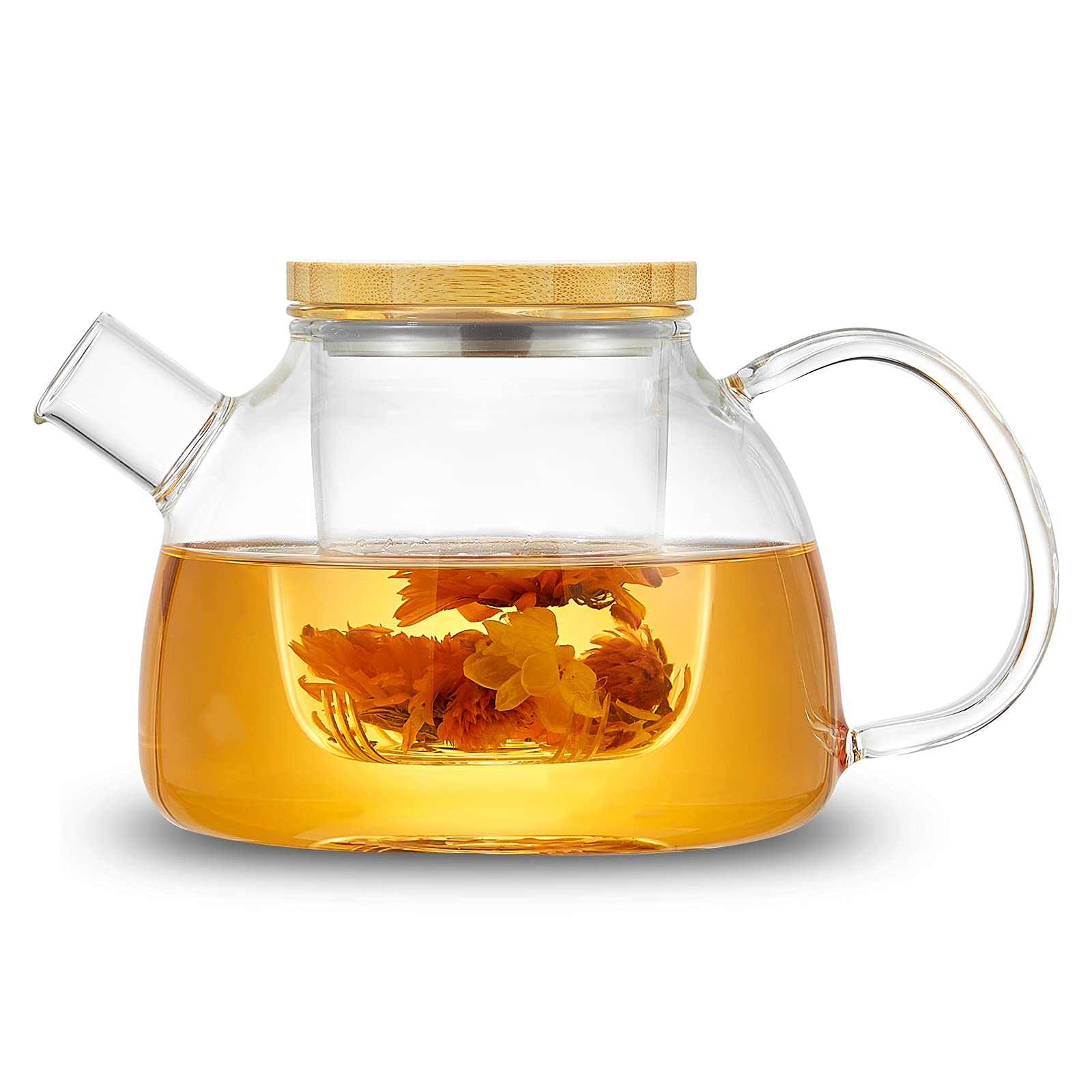 1000毫升玻璃茶壺，附玻璃茶漏，適用於散裝茶葉，附可拆式透明茶漏，適合沖泡花茶，是女士的理想茶具套裝，也是饋贈親友的茶俱佳品。