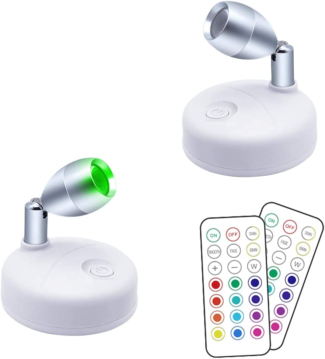 HFCDL 小型聚光燈，電池供電，帶遙控器，RGB LED 無線小聚光燈，可旋轉，帶調光器和定時器，適用於藝術繪畫