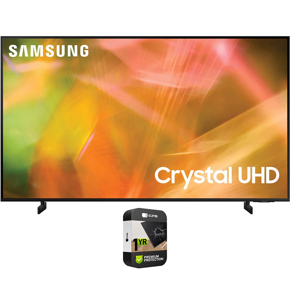 三星 UN50AU8000FXZA 50 吋 UHD 4K 晶彩 UHD 智慧 LED 電視套裝，含 1 年高級 CPS 增強保護包