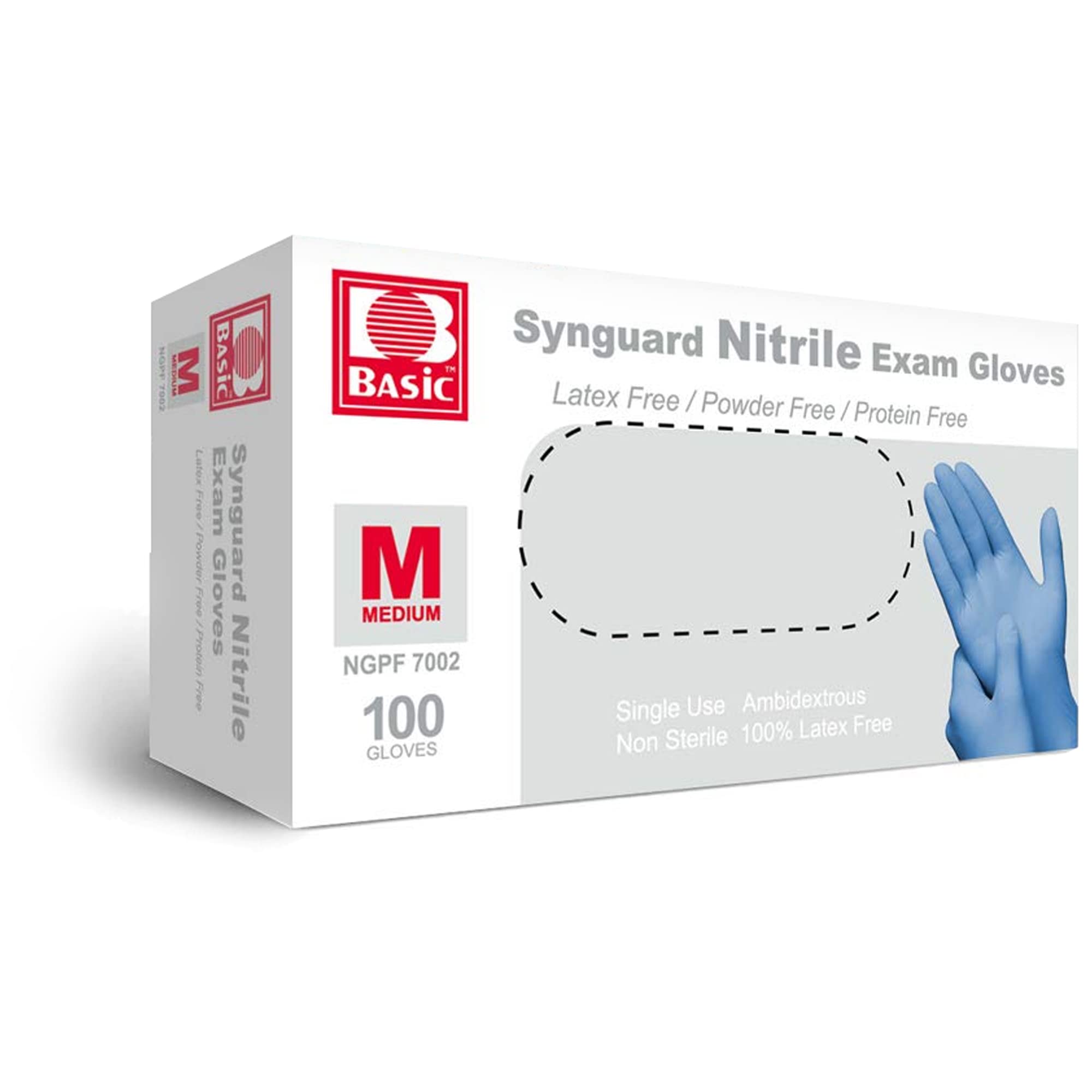 基本醫用丁腈檢查手套 - 無乳膠、無粉末、非無菌、Synguard 安全手套（100 隻裝，藍色/黑色）