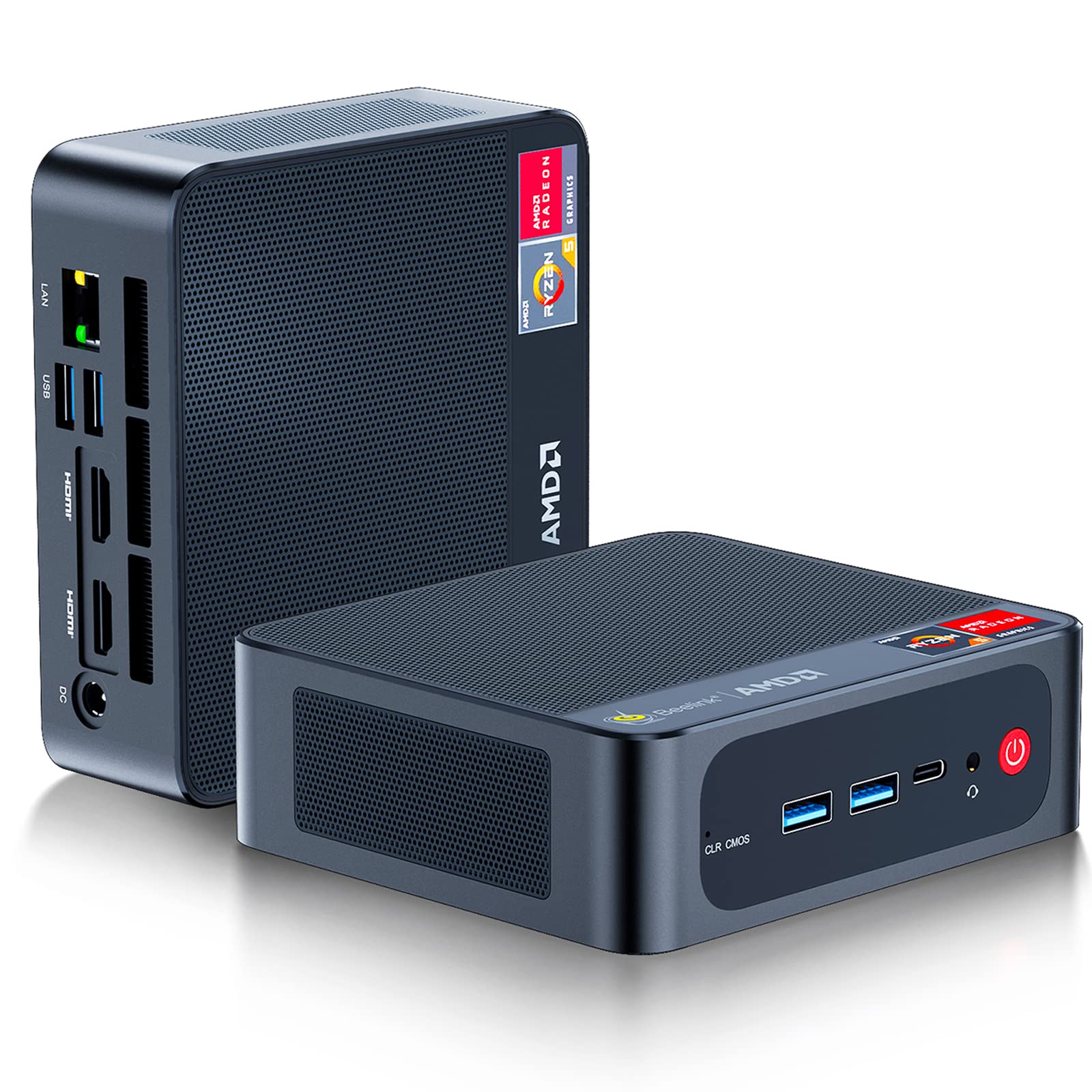 Beelink SER5 迷你電腦，AMD Ryzen 5 5500U（6核心12線程，最高4.0GHz），16GB DDR4記憶體+500GB M.2 2280 NVMe固態硬碟，迷你桌上型電腦，支援4K@60Hz介面、WiFi 6、解析度藍牙解析度2.
