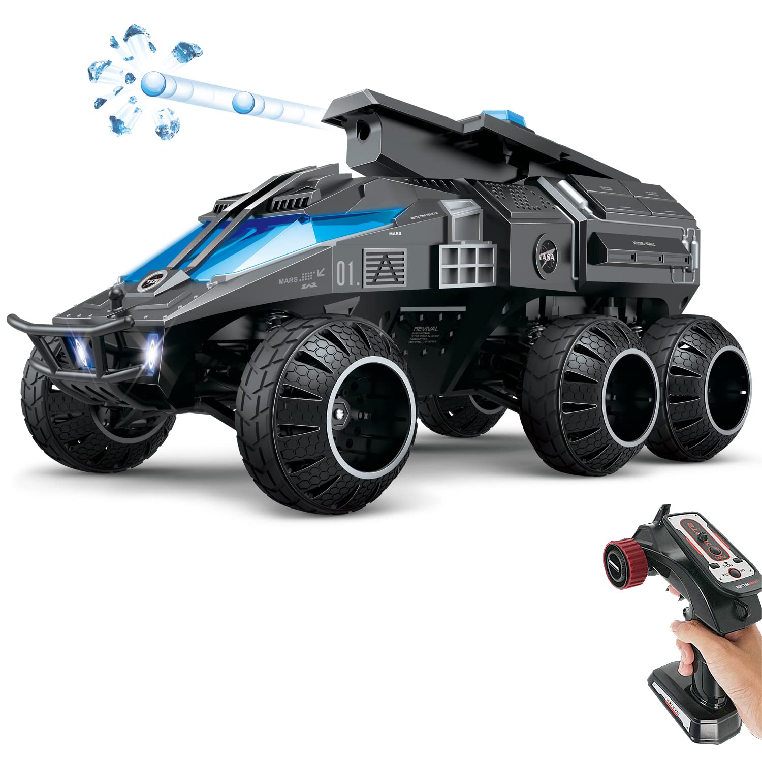Mostop遙控軍用卡車玩具，1500發水彈，6WD遙控車，適合兒童、男孩和成人，1/12比例越野遙控攀爬車太空車玩具禮品，帶速度和轉向控制的Nerf玩具車