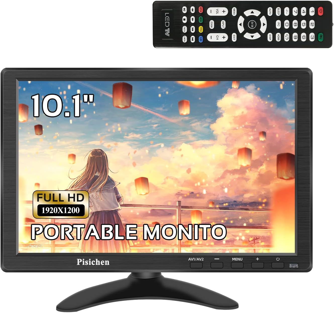 Pisichen 小型 HDMI 顯示器 - 10.1 吋 FHD 1920×1200 IPS 便攜式顯示器，配備 VGA/HDMI/AV/BNC/USB 接口，迷你安全顯示器，適用於筆記型電腦/相機/家庭/辦公室