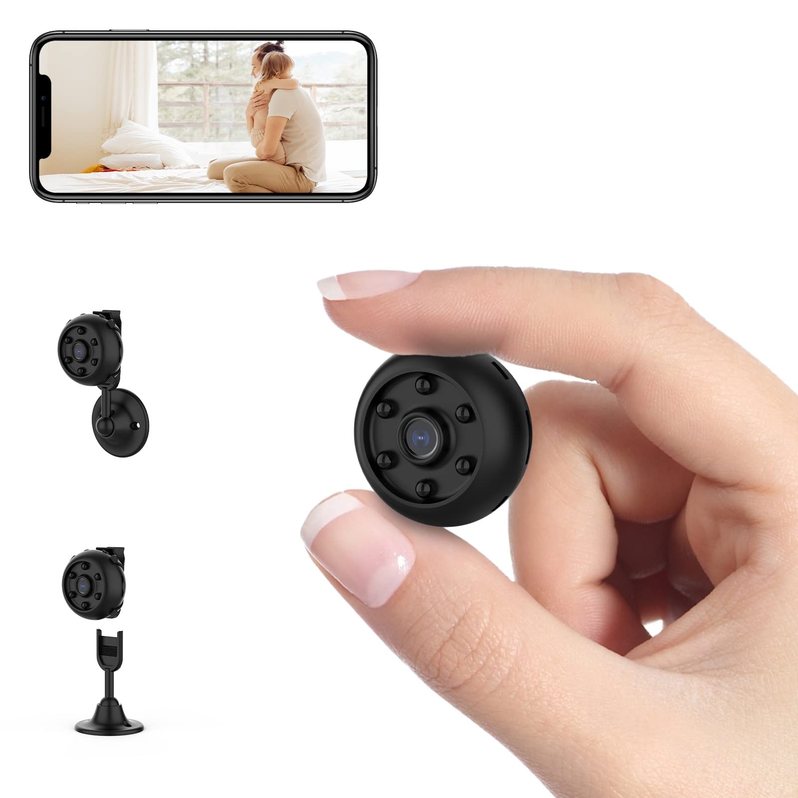 Newfun迷你WiFi無線間諜攝像頭 - 隱藏式攝像頭，帶音頻，1080p高清，具有夜視、移動檢測、遠端查看功能，可透過iOS和安卓手機App進行監控，適用於家庭和辦公室監控。