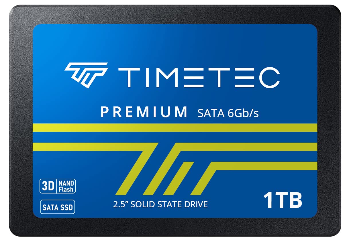 Timetec 1TB SSD 3D NAND TLC SATA III 6Gb/s 2.5 吋 7mm (0.28”) 800TBW 讀取速度高達 550 MB/s SLC 快取效能提升內建固態硬碟，適用於桌上型電腦和筆記型電腦 (1TB)