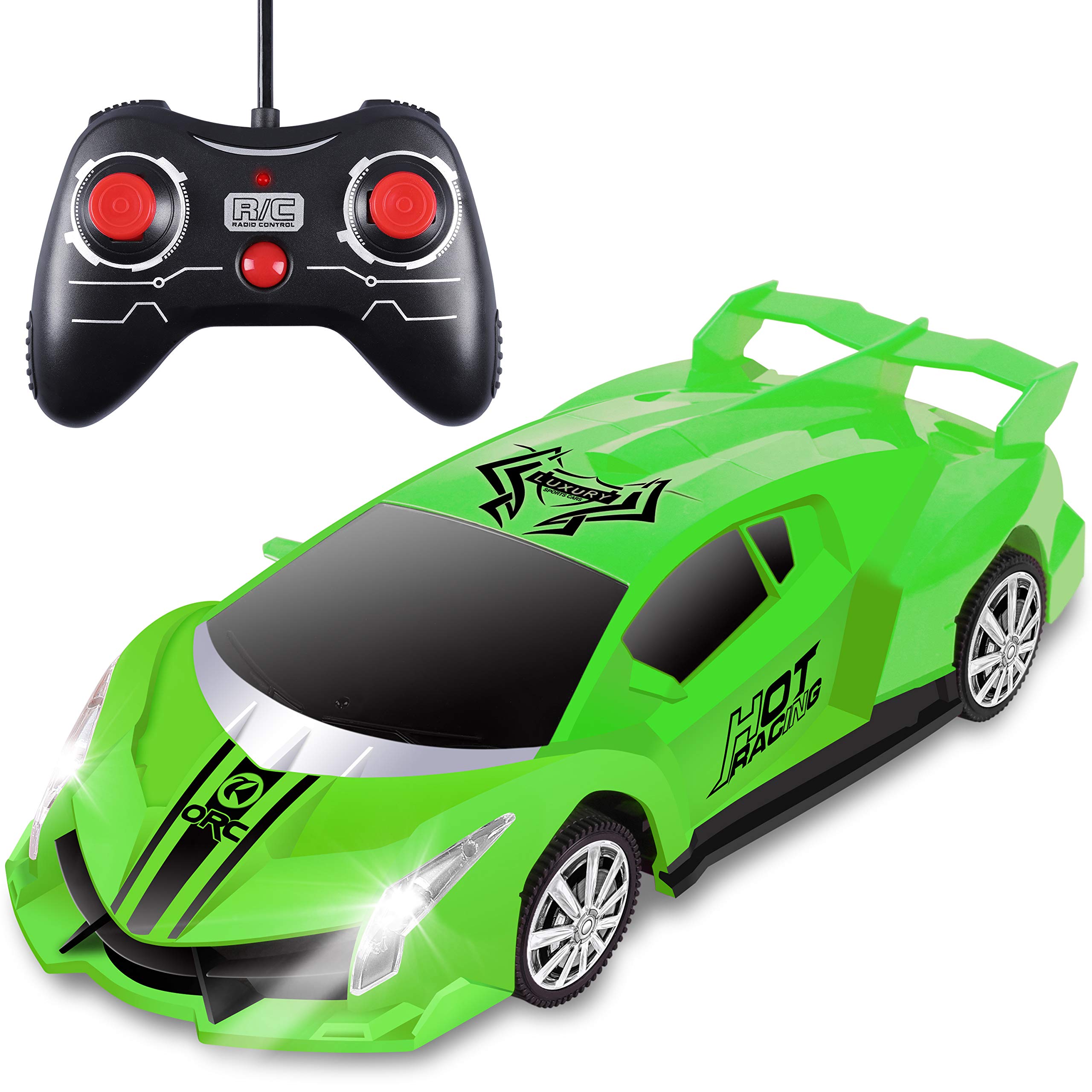 遙控車，2.4GHz 1/18比例模型賽車玩具，搭配酷炫LED燈的兒童遙控車，適合3-12歲男孩女孩的生日禮物