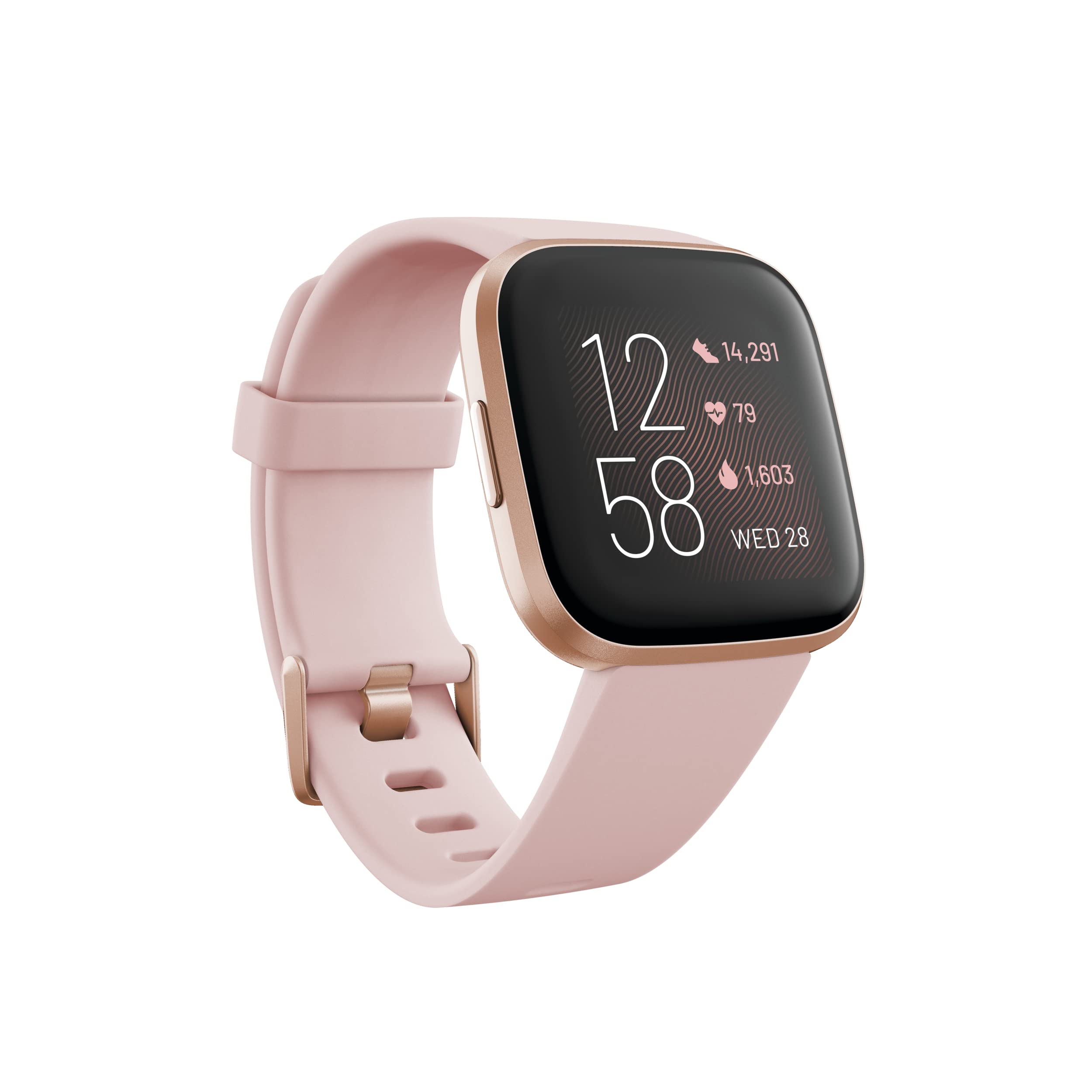 Fitbit Versa 2 健康與健身智慧手錶，具備心率監測、音樂播放、內建 Alexa、睡眠和游泳追蹤功能，花瓣/銅玫瑰色，均碼（含 S 和 L 錶帶）