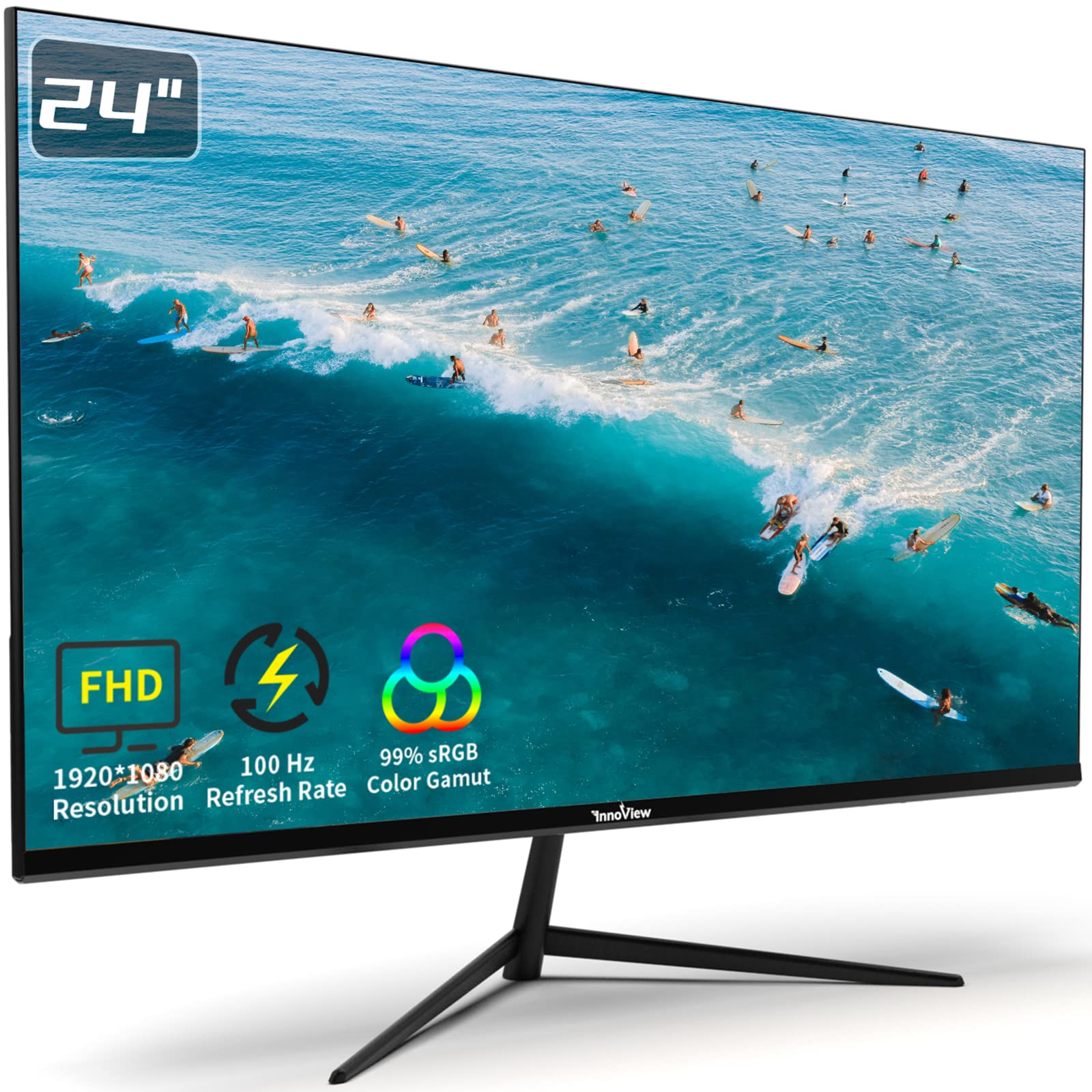 InnoView 24吋顯示器 電腦顯示器 1080p全高清遊戲顯示器 100Hz刷新率 4000:1對比 HDMI介面 超窄邊框 2W內建揚聲器